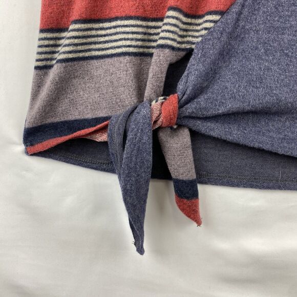 Women’s Long Sleeve Striped Top Navy Rust Tie Front Detail Size M Runs Large - Picture 6 of 9